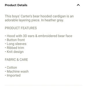 Carter's Shirts & Tops - Carter's Hooded Bear Cardigan Carter's Shirts & Tops - Carter's Hooded Bear Cardigan